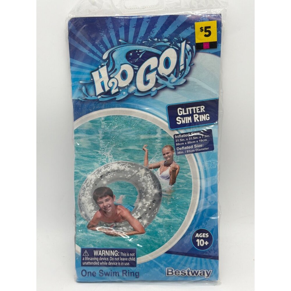 H2O Go! Glitter Swim Ring For Ages 10+ - Inflated Size 31.5"x31.5"x7.5" Deflated
